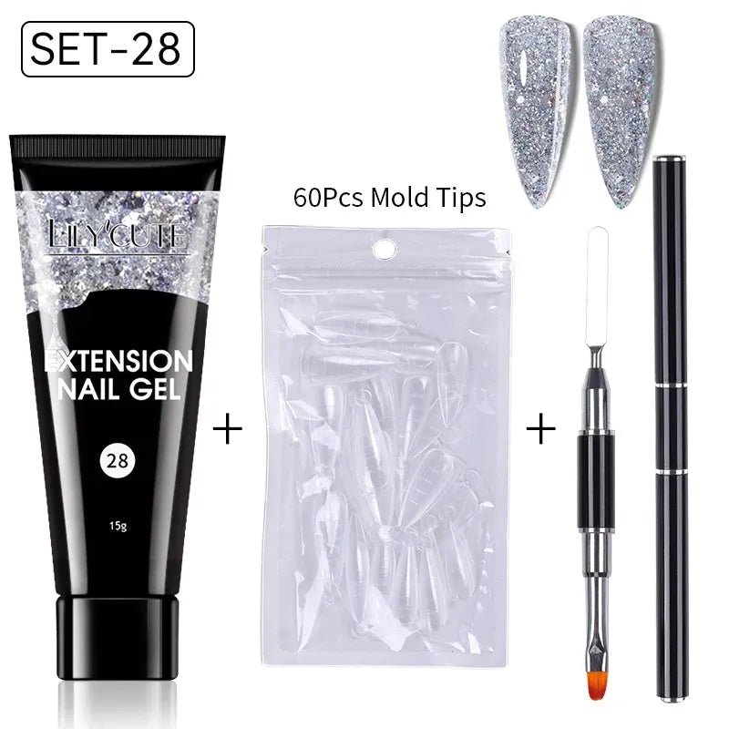 15ml Extension Gel Nail Polish Set Quick Nail Prolong With Extend Mold Nail Tips Acrylic Solution Manicure Tools Kit - Shop & Buy