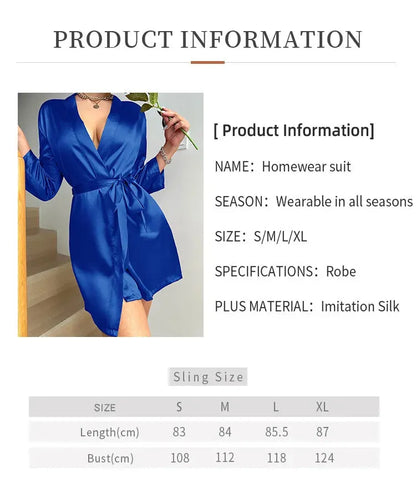 Womens V-Neck Sexy Silk Robe With Belt Short Satin Kimono Robe Sleepwear - Shop & Buy