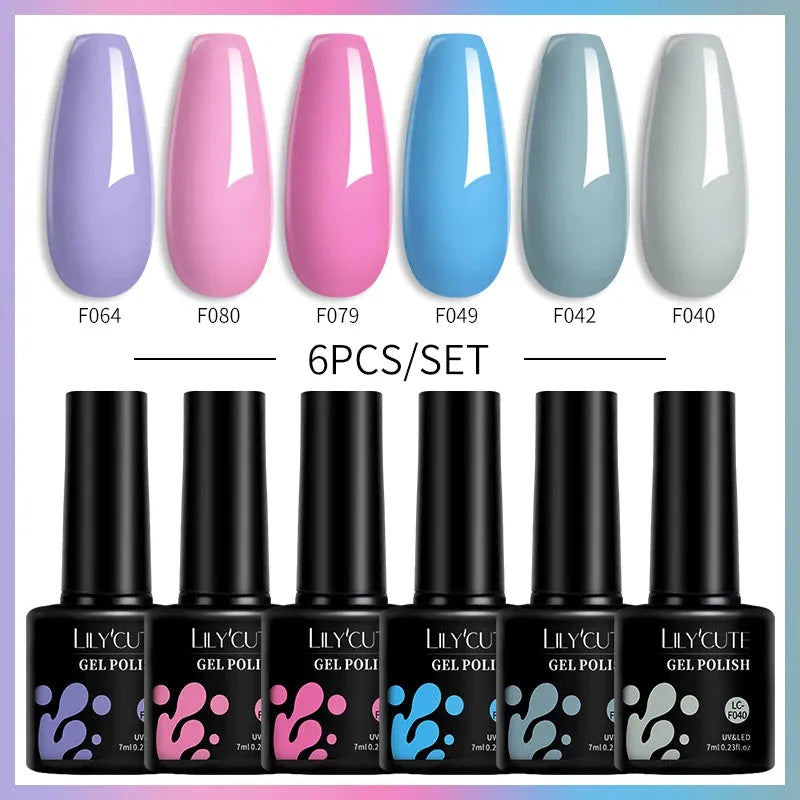 6PCS/SET Color Nail Gel Polish Set Kits Base Top Coat Varnish Soak Off UV Gel LED Semi Permanent All For Manicure - Shop & Buy