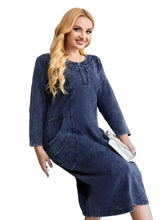 Load image into Gallery viewer, Women&#39;s Plus Size Denim Dress Round Neck Autumn Chic Elegant Dresses For Chubby Women Knitted Cotton Dress
