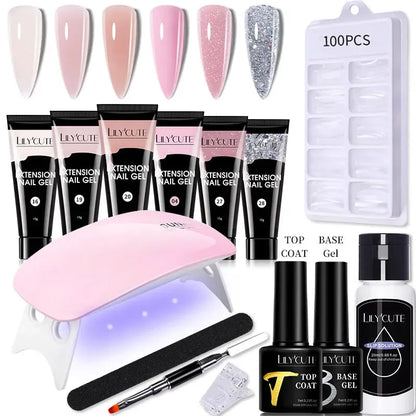 15ml Nail Extension Gel 6W LED Lamp Full Manicure Set Vernis Semi Permanent Metallic Liner Gel Polish Nail Art Tool Kit - Shop & Buy