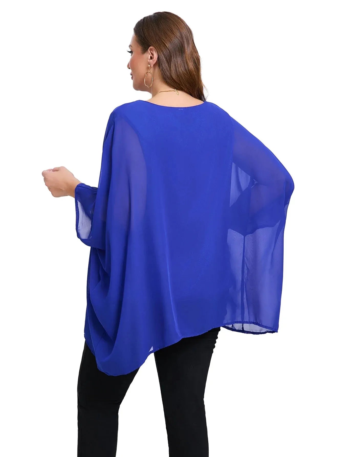 Womens Plus Size Elegant Summer Blouse Batwing Sleeve Oversized Chiffon Blouse - Shop & Buy