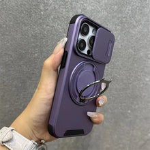 Load image into Gallery viewer, Luxury Heavy-Duty Rugged Armor Magnetic Bracket Case For iPhone 16 15 14 Pro Max Plus Slide Camera Protection PC Cover
