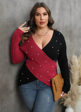 Load image into Gallery viewer, Patchwork Plus Size Sweater Women Beads Cross Large Pullover Ladies Winter Loose Oversize Jumper Big Jerseys Curvy Knitwear
