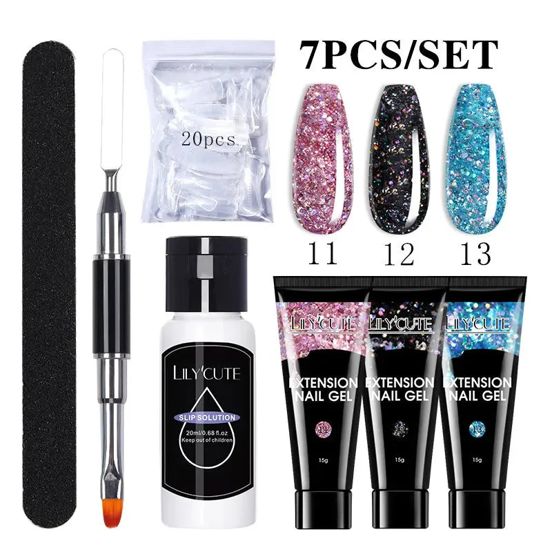 15ml Nail Extension Gel 6W LED Lamp Full Manicure Set Vernis Semi Permanent Metallic Liner Gel Polish Nail Art Tool Kit - Shop & Buy