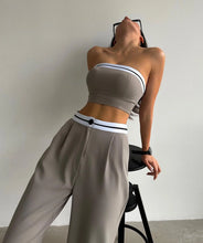 Load image into Gallery viewer, Sexy Women&#39;s Tracksuit with Boob Tube Top Slash Neck Contrast Color Wide Leg Trousers Sports Suit
