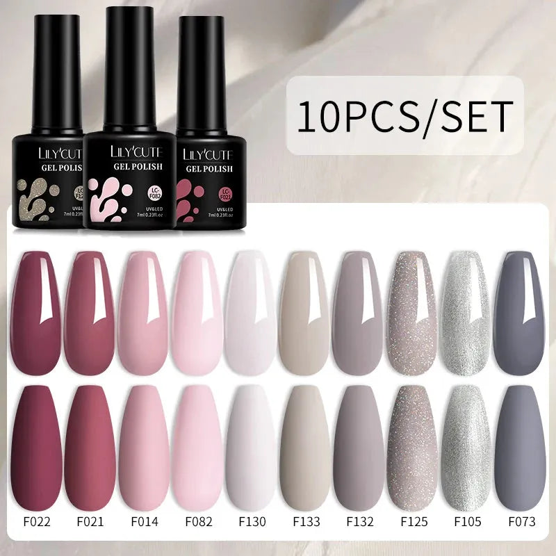 10PCS/Set Gel Nail Polish Brown Earth Coffee Color Series Gel Semi Permanent UV LED Gel Nail Art Soak Off Nail Gel Set - Shop & Buy