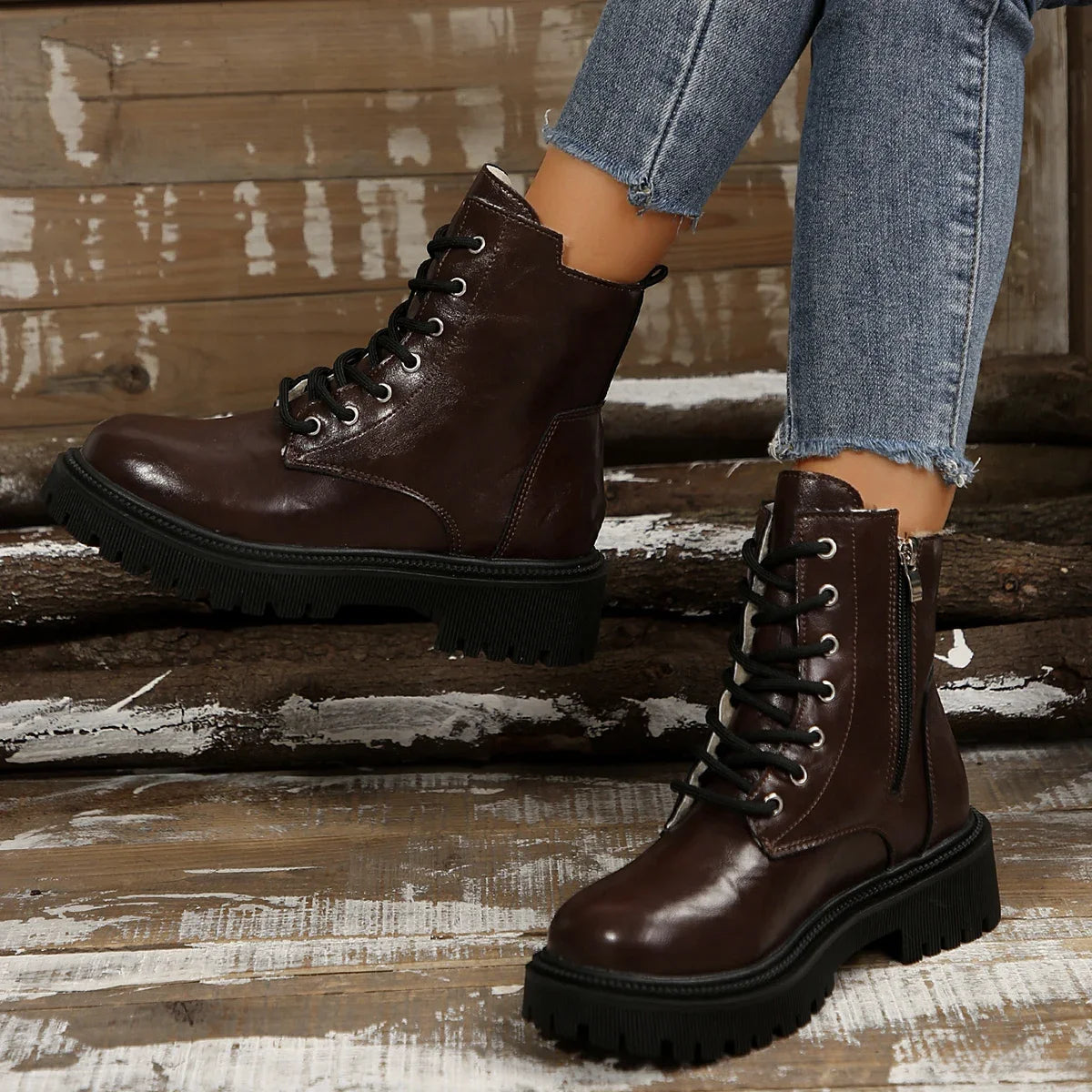 Women's Winter Warm Thick Plush Ankle Boots Plus Size Fashion Platform Combat Boots - Shop & Buy