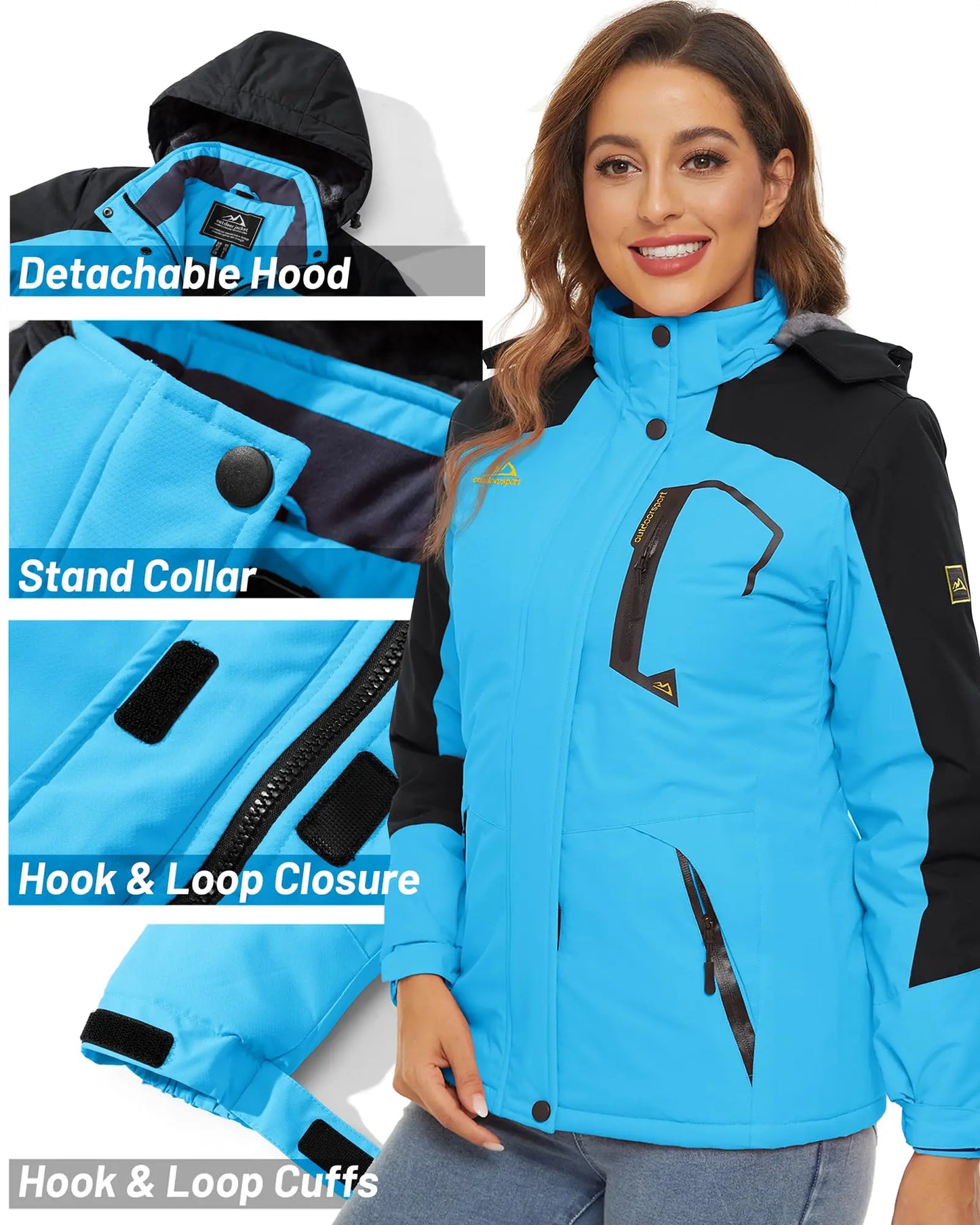 Women Winter Fashion Ski Snowboard Jacket Thermal Fleece Waterproof Fish Casual Work Rain Jacket Coat Windbreaker Parka - Shop & Buy