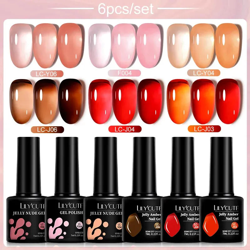 6PCS/SET Color Nail Gel Polish Set Kits Base Top Coat Varnish Soak Off UV Gel LED Semi Permanent All For Manicure - Shop & Buy