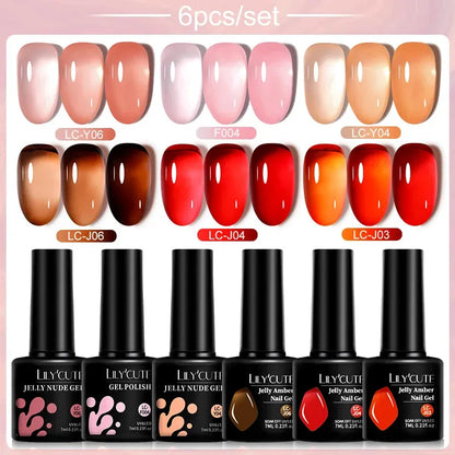 6PCS/SET Color Nail Gel Polish Set Kits Base Top Coat Varnish Soak Off UV Gel LED Semi Permanent All For Manicure - Shop & Buy