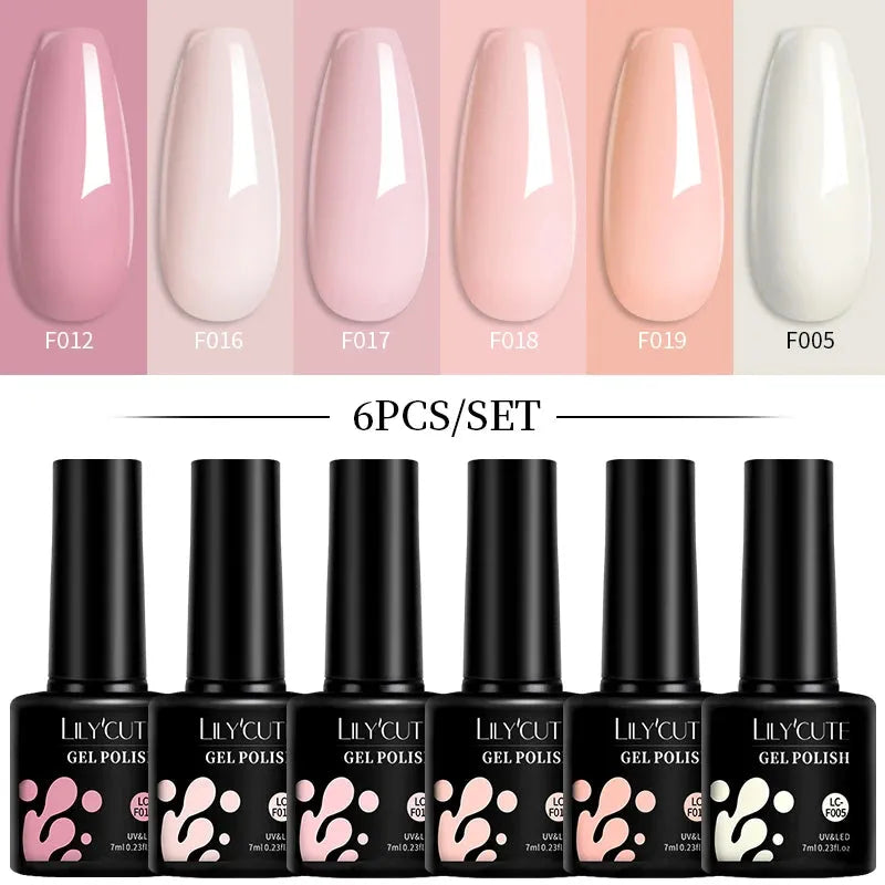 6Pcs/Set Macaron Color Gel Nail Polish Set Kit Spring 6 Colors UV LED Nail Art Gel Vernis Semi Permanent Base Top Coat - Shop & Buy