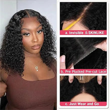 Load image into Gallery viewer, Put On And Go 4x4 Bob Lace Front Wigs 180% Density Kinky Curly Pre Cut 4x4 Lace Closure Wig Kinky Curly Glueless Wigs
