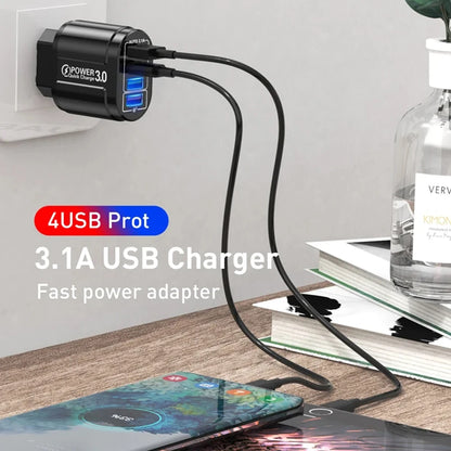 48W QC3.0 Quick Charger 4USB EU Standard Travel Portable 4 Port Fast Charging Suitable For Android iPhone Xiaomi Other Devices