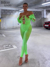 Load image into Gallery viewer, Sexy Hollow Jumpsuits Women Long Sleeve See Through Off Shoulder Body-Shaping One Piece Playsuits
