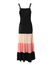 Load image into Gallery viewer, Summer Women V neck Sleeveless Colorblock  Spaghetti Strap Ruched Ruffles Maxi Dress
