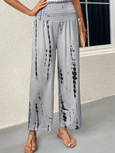 Load image into Gallery viewer, Plus Size Casual Pants, Women&#39;s Plus Tie Dye Ruffle Trim Shirred Waist High Rise Wide Leg Trousers
