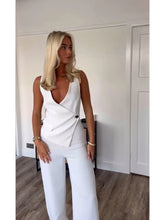 Load image into Gallery viewer, Summer new style pure color temperament elegant asymmetric vest crepe jumpsuit
