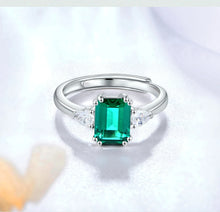 Load image into Gallery viewer, 925 Sterling Silver  Octagon Emerald Wedding Engagement Adjustable Ring Fine Jewelry
