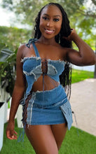 Load image into Gallery viewer, Slit Bandage Denim Two Piece Set Women Sexy Strapless Crop Top + Mini Skirts Skinny Night Club Party Outfits 2024 New Spring