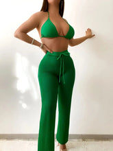 Load image into Gallery viewer, Sexy Green 3 Piece Bikinis Sets Women Halter Push Up Drawstring Panties High Waist Swimsuits
