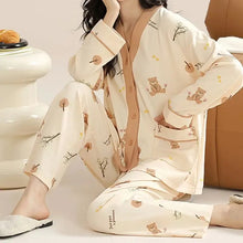 Load image into Gallery viewer, Japanese Kimono Autumn Winter Women Pajamas Sets Faux Cotton Long Sleeves Homesuits
