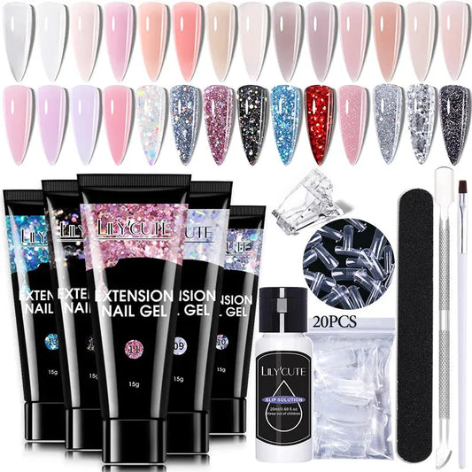 15ml Extension Gel Nail Polish Set Quick Nail Prolong With Extend Mold Nail Tips Acrylic Solution Manicure Tools Kit - Shop & Buy