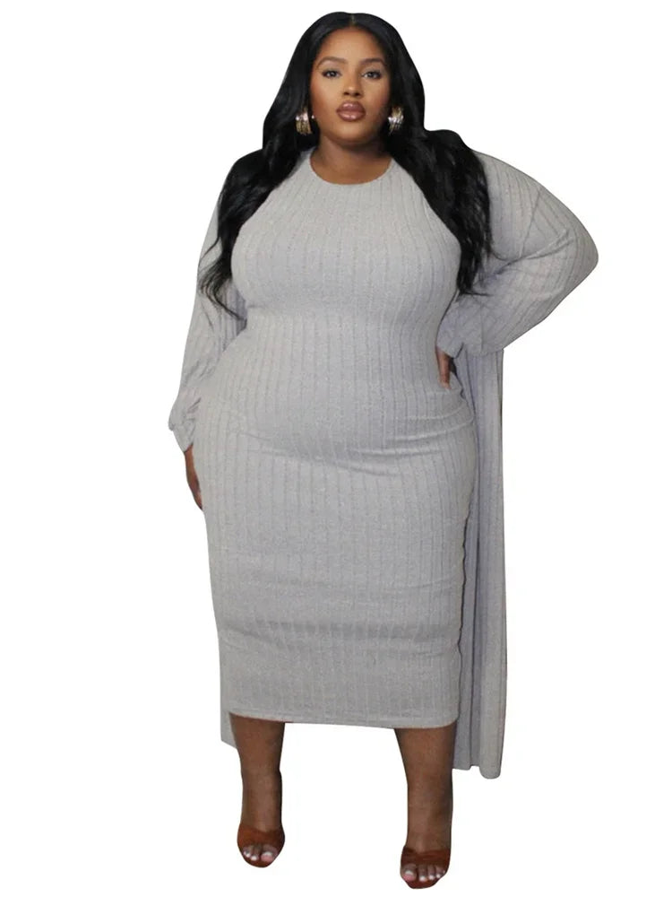 Plus Size Dress Sets 2 Piece Outfits  Maxi Dresses Out Wear Coat Cloak Sexy Matching Suit Fall