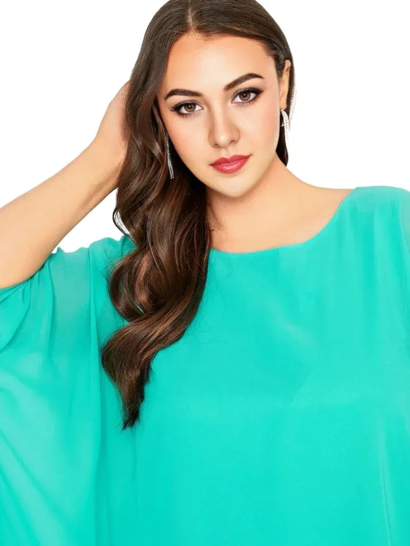 Womens Plus Size Elegant Summer Blouse Batwing Sleeve Oversized Chiffon Blouse Scoop Neck Large Size - Shop & Buy