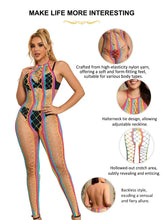 Load image into Gallery viewer, Rainbow Sexy Mesh Lingerie for Womens Halter High Elastic Bodysuit Fishnet Bodystocking
