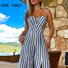 Load image into Gallery viewer, Women  Elegant Sexy Striped Spaghetti Straps Lace Up Sleeveless High Silt Sexy Jumpsuit
