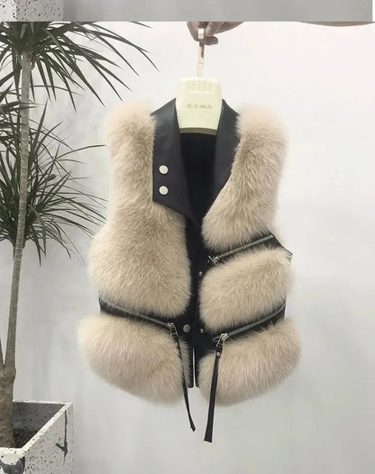 Women's Vest Short Fur Coat Slim Fit Fashion Autumn and Winter Splicing Jacket - Shop & Buy