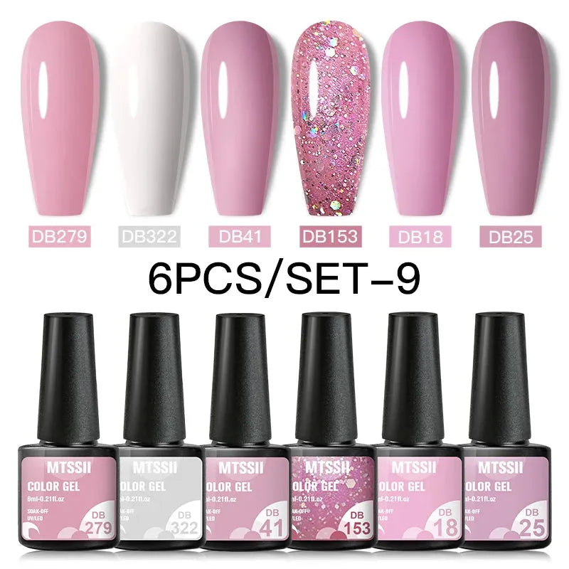 6PCS/SET Color Nail Gel Polish Set Kits  Base Top Coat  Varnish Soak Off UV Gel LED Semi Permanent All For Manicure Nail Art - Shop & Buy