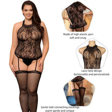 Load image into Gallery viewer, Black Hollow Halter Mesh Pantyhose Sexy Lingerie Backless Elastic Bodystockings
