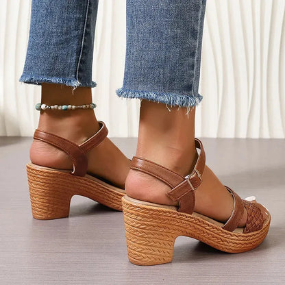 Women's Braided Chunky Heel Sandals Summer Ankle Strap Platform Gladiator Sandals - Shop & Buy