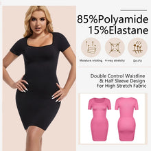 Load image into Gallery viewer, Seamless Shapewear Control Slips for Under Dresses Women Short Sleeve Square Neck Body Shaper Tummy Control
