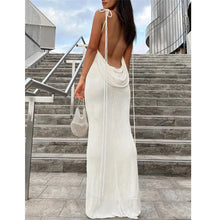 Load image into Gallery viewer, Women Sleeveless Long Bodycon White Maxi Dresses Sexy Elegant Backless Halter Solid Color Cocktail Party Dress
