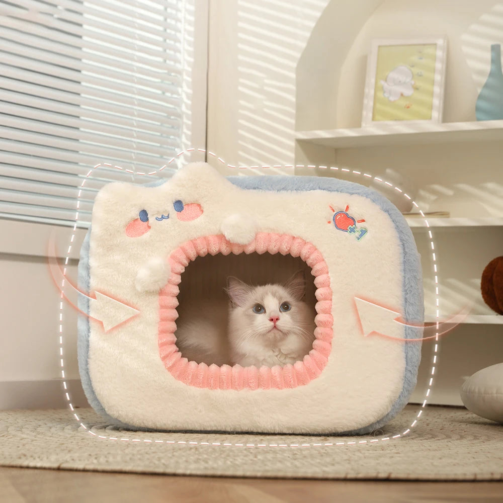 Cute Cat Bed Warm Pet House Kitten Cave Cushion Comfort Cat House Tent Puppy Nest Small Dog Mat Supplies Bed for Cats