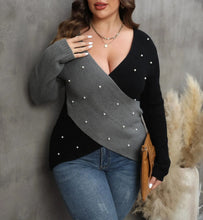 Load image into Gallery viewer, Patchwork Plus Size Sweater Women Beads Cross Large Pullover Ladies Winter Loose Oversize Jumper Big Jerseys Curvy Knitwear
