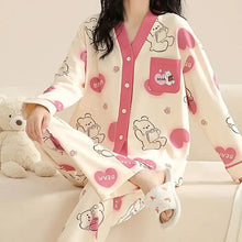 Load image into Gallery viewer, Japanese Kimono Autumn Winter Women Pajamas Sets Faux Cotton Long Sleeves Homesuits
