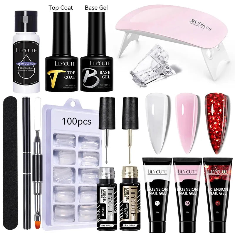 15ml Nail Extension Gel 6W LED Lamp Full Manicure Set Vernis Semi Permanent Metallic Liner Gel Polish Nail Art Tool Kit - Shop & Buy