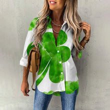 Load image into Gallery viewer, Spring Women&#39;s Blouse Long Sleeves Lucky Clover Printed Fashion Casual Button Down Shirts
