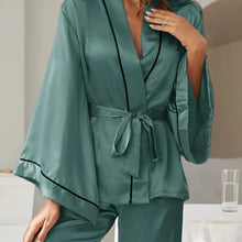 Load image into Gallery viewer, 2 Piece Set Women Pajamas Satin Sleepwear Long Flared Sleeve and Long pant
