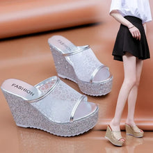 Load image into Gallery viewer, Bling Golden Women Slippers Summer Shoes Platform(4cm) Outside Fitting-room 11cm High Heels Wedges
