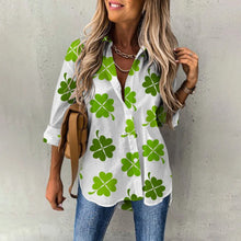 Load image into Gallery viewer, Spring Women&#39;s Blouse Long Sleeves Lucky Clover Printed Fashion Casual Button Down Shirts
