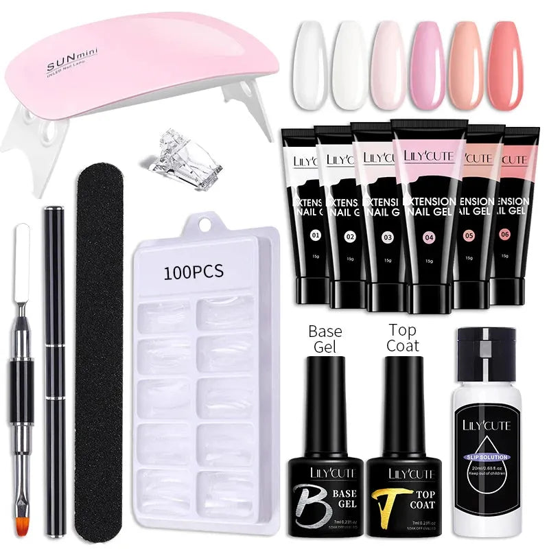 15ml Nail Extension Gel 6W LED Lamp Full Manicure Set Vernis Semi Permanent Metallic Liner Gel Polish Nail Art Tool Kit - Shop & Buy