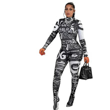 Load image into Gallery viewer, Prowow Fashion Print Women Jumpsuits One-piece Zipper Long Sleeve Bodycons Outfits Turtleneck Female Romper Clothing