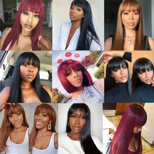 Load image into Gallery viewer, Silky Straight Wigs With Bangs For Women 14-26Inchs Glueless Brazilian Remy Human Hair Wigs
