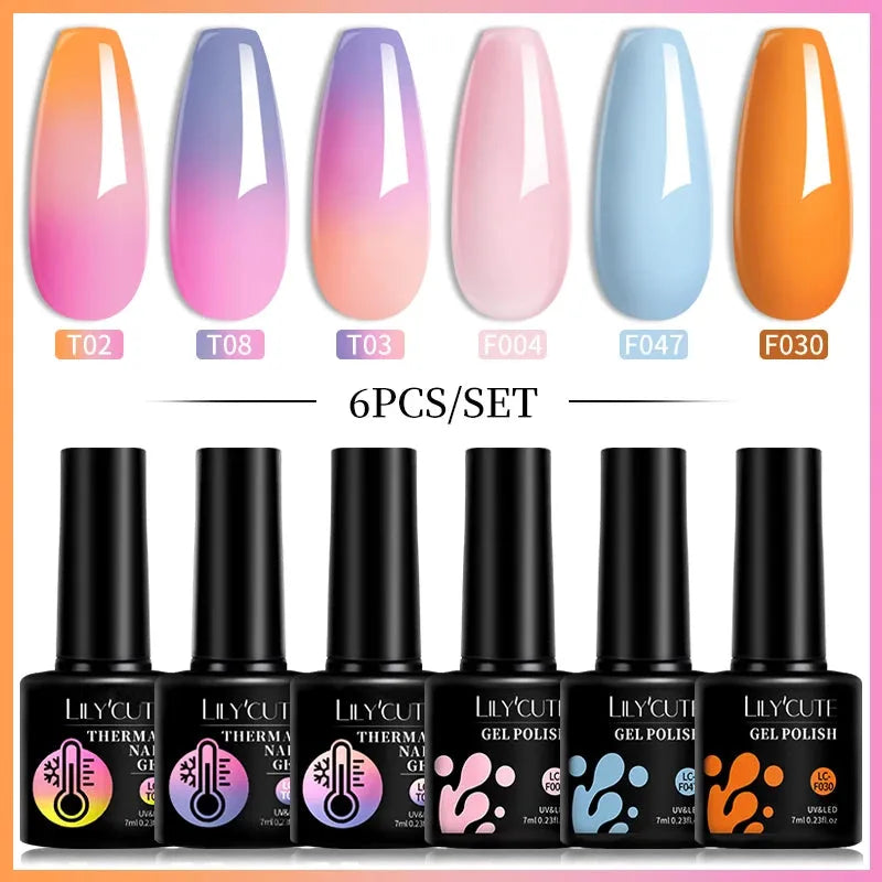 6PCs/Set Thermal Gel Nail Polish Set Winter Temperature Changing Gel Nail Set Semi Permanent Soak Off Nail Art Kit - Shop & Buy