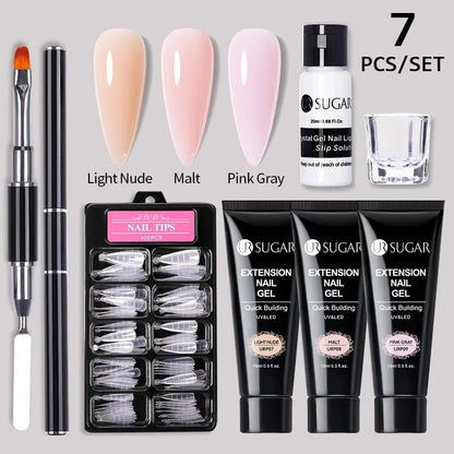 Acrylic UV Gel Extension Nail Gel Kit Nude Glitter Color Fast Building Gel Nail Polish All For Manicure Nail Art Design - Shop & Buy